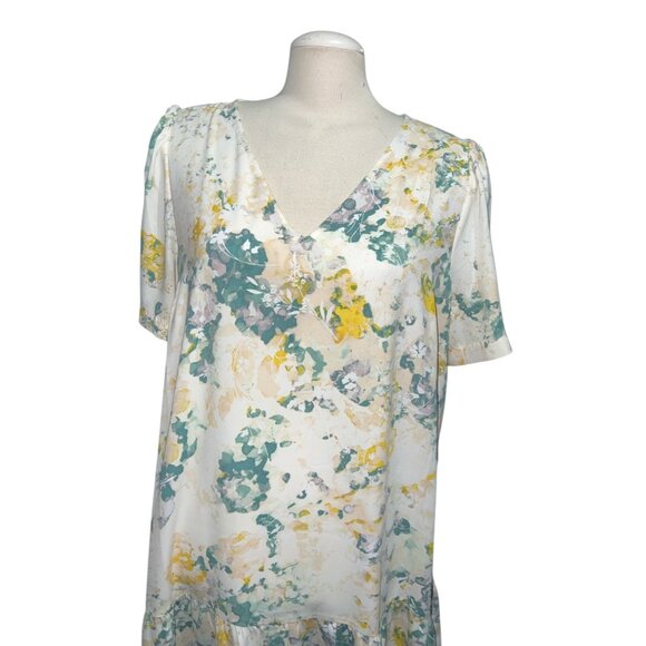 A New Day Womens Floral Tiered Short Sleeve Dress Sz XL Rayon Blend White/Yellow - Picture 10 of 16